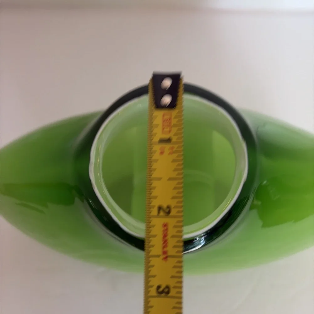 Vintage Green Glass Cased Hand Blown Art Glass Donut Hole Vase MCM Style